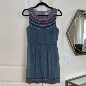 J. Crew Denim Dress with Pink and Blue Accents